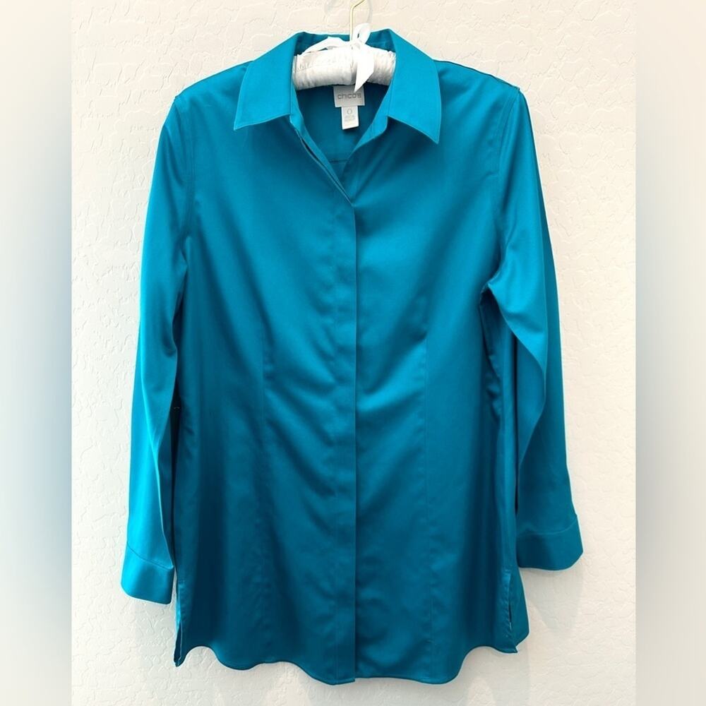 Chico's Teal Button-Down Long Sleeve Shirt